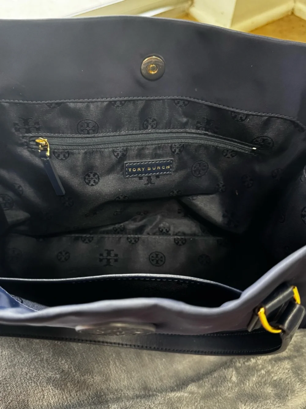 Tory Burch Navy Ella Small Nylon Tote
